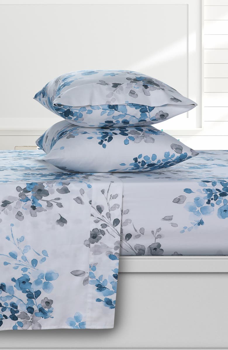 AZORES HOME 300 Thread Count Organic Cotton Sateen Sheet Set, Alternate, color, Grey Multicolor