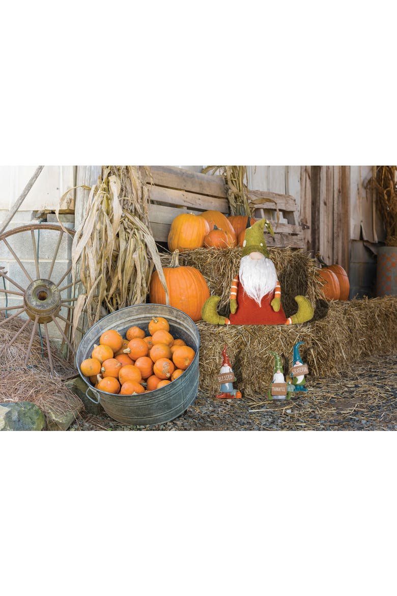 Standing Gnome Holding "Grateful" Sign Thanksgiving Figurine, Alternate, color, Blue