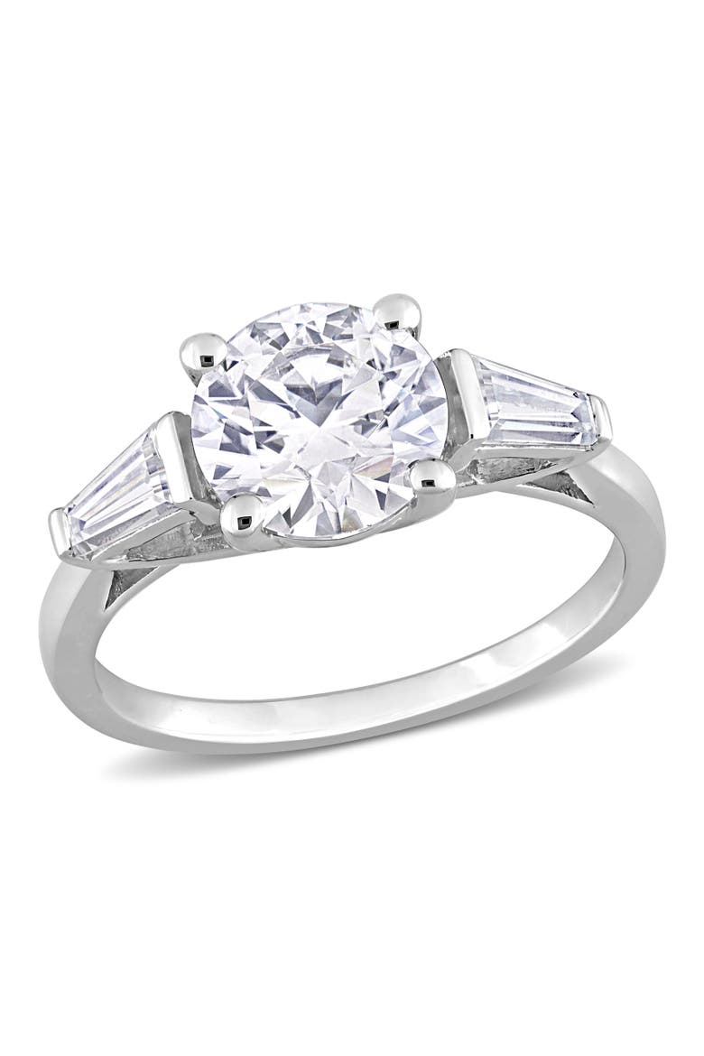 Moissanite Round Baguette 3-Stone Ring, Main, color, Sterling Silver