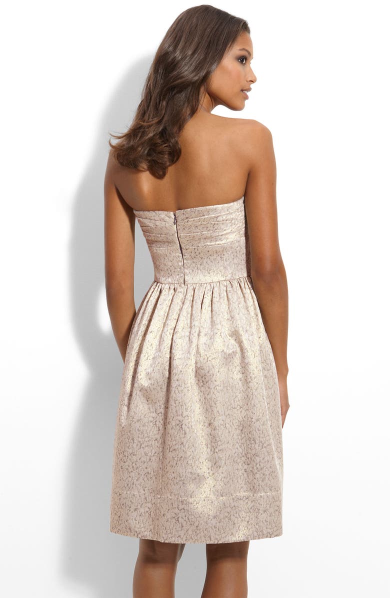Maggy London Bow Detail Strapless Brocade Dress, Alternate, color, 