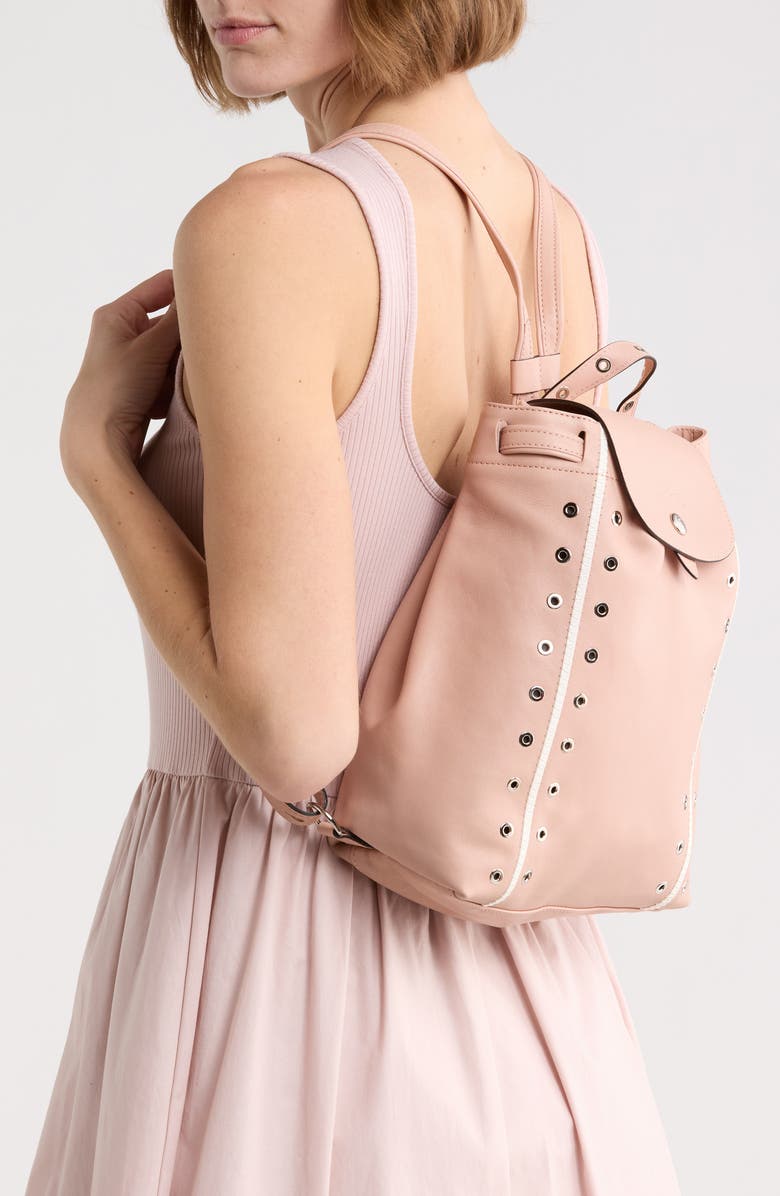 Longchamp Grommet Stud Leather Backpack, Alternate, color, Powder
