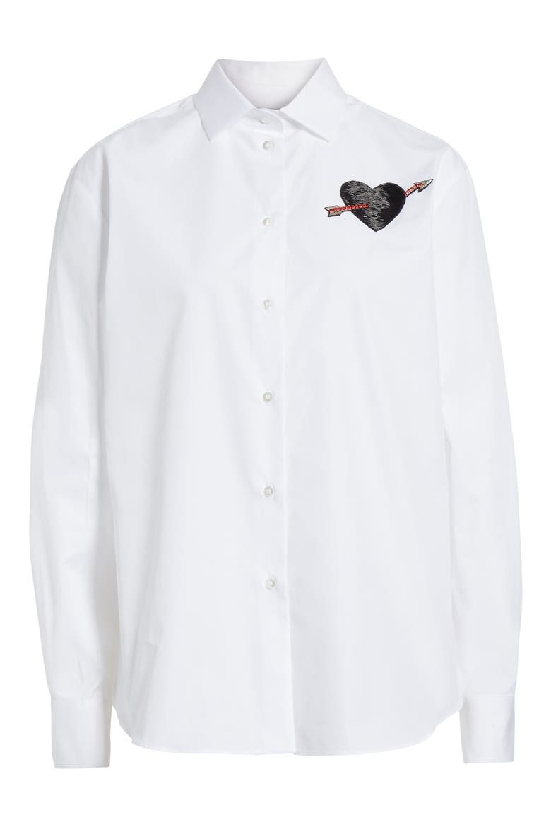 Love Story Embroidered Heart Poplin Blouse, Alternate, color, WHITE