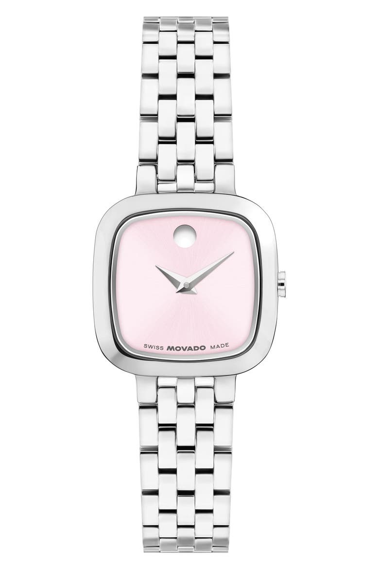 Museum Classic Cushion Case Bracelet Watch, 20mm x 22mm, Main, color, PINK/ SILVER