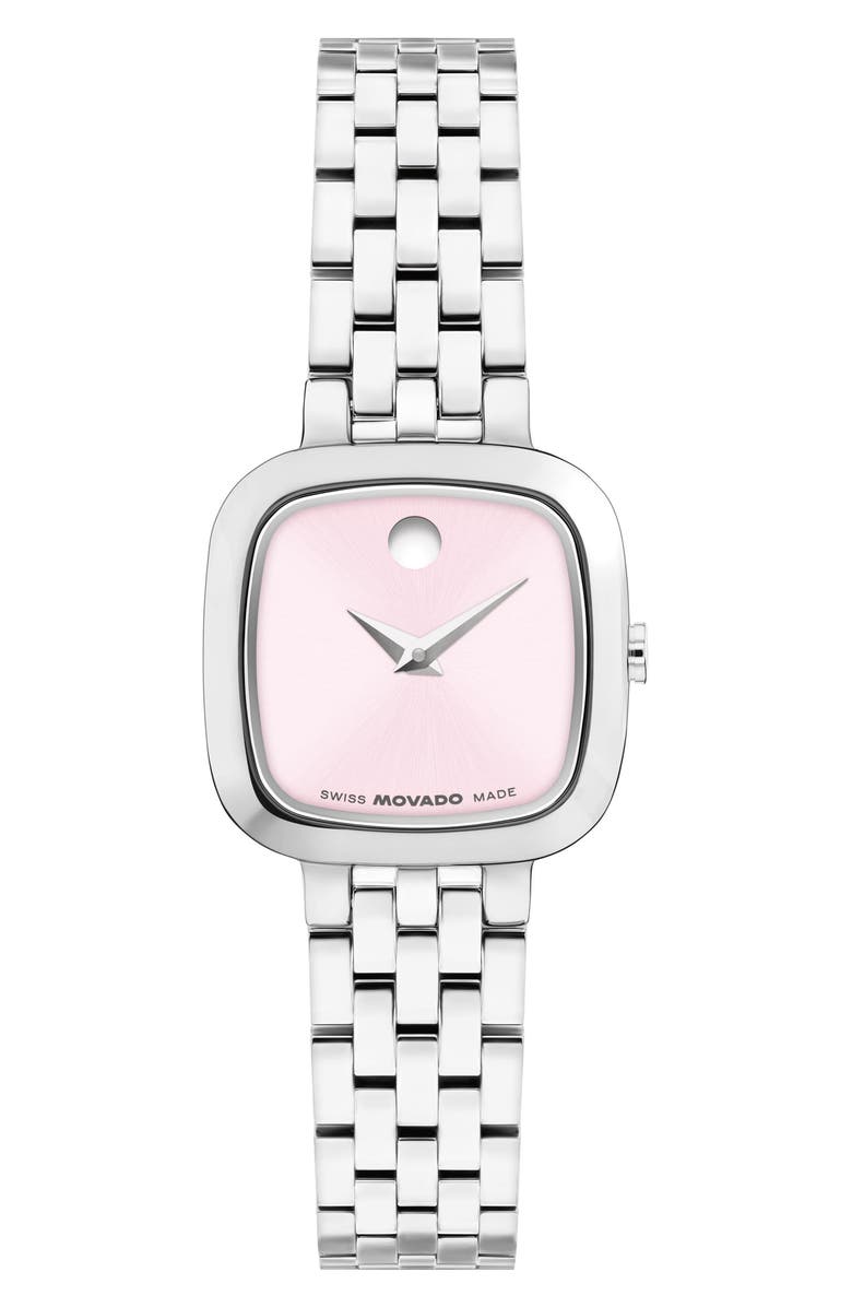 Movado Museum Classic Cushion Case Bracelet Watch, 20mm x 22mm, Main, color, Pink/ Silver