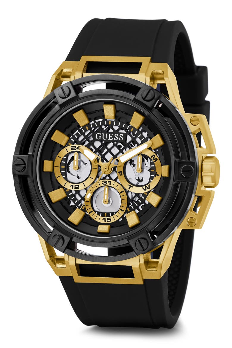 Multifunction Silicone Strap Watch, 46mm, Alternate, color, BLACK