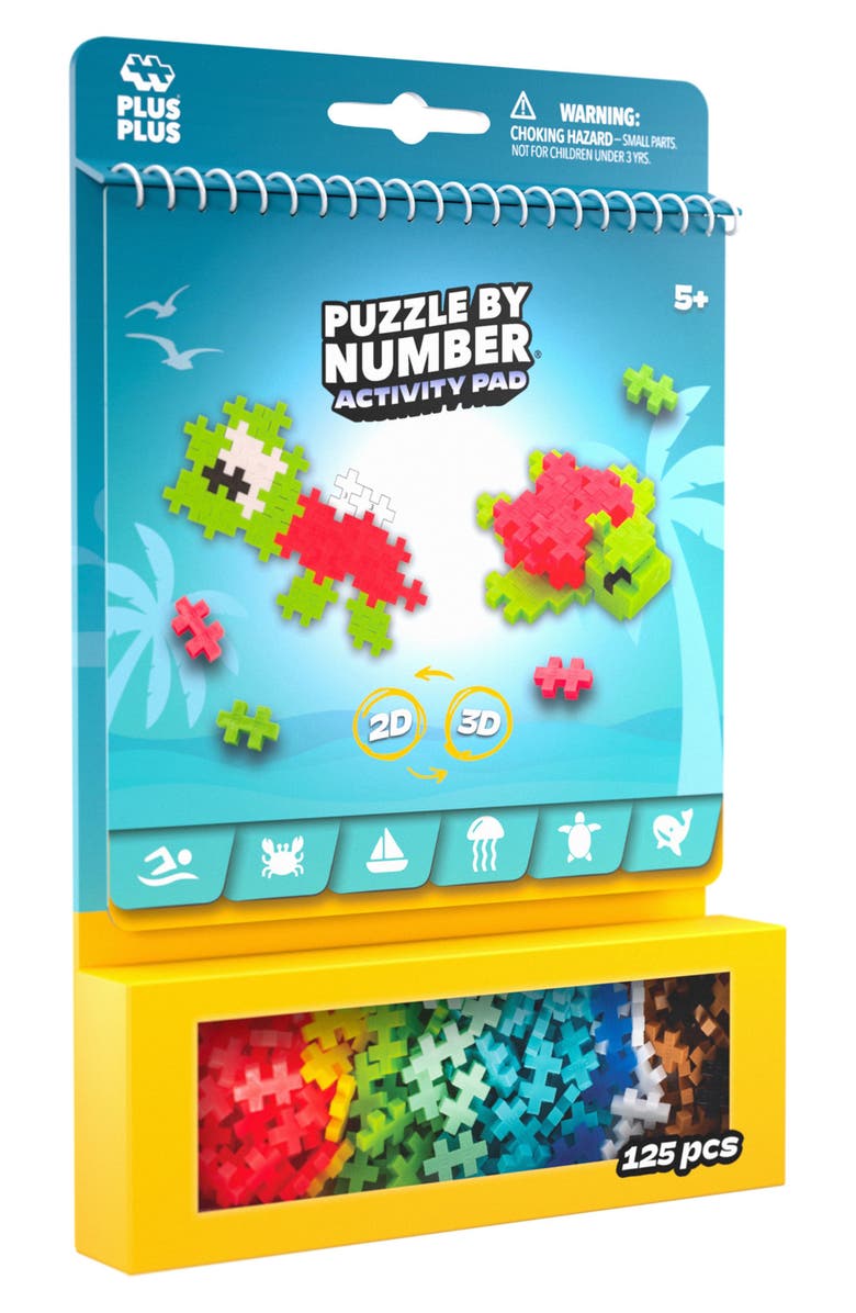 Plus-Plus USA Ocean Puzzle by Number Activity Pad Playset, Alternate, color, Blue Multi