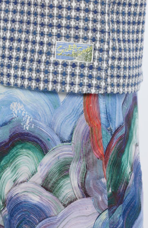 Scotch & Soda Relaxed Jacquard Cotton & Linen Camp Shirt In Blue Diamond
