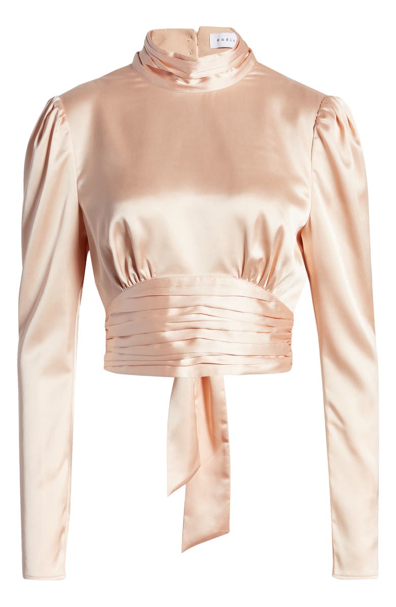 Endless Rose High Neck Open Back Satin Blouse, Alternate, color, 
