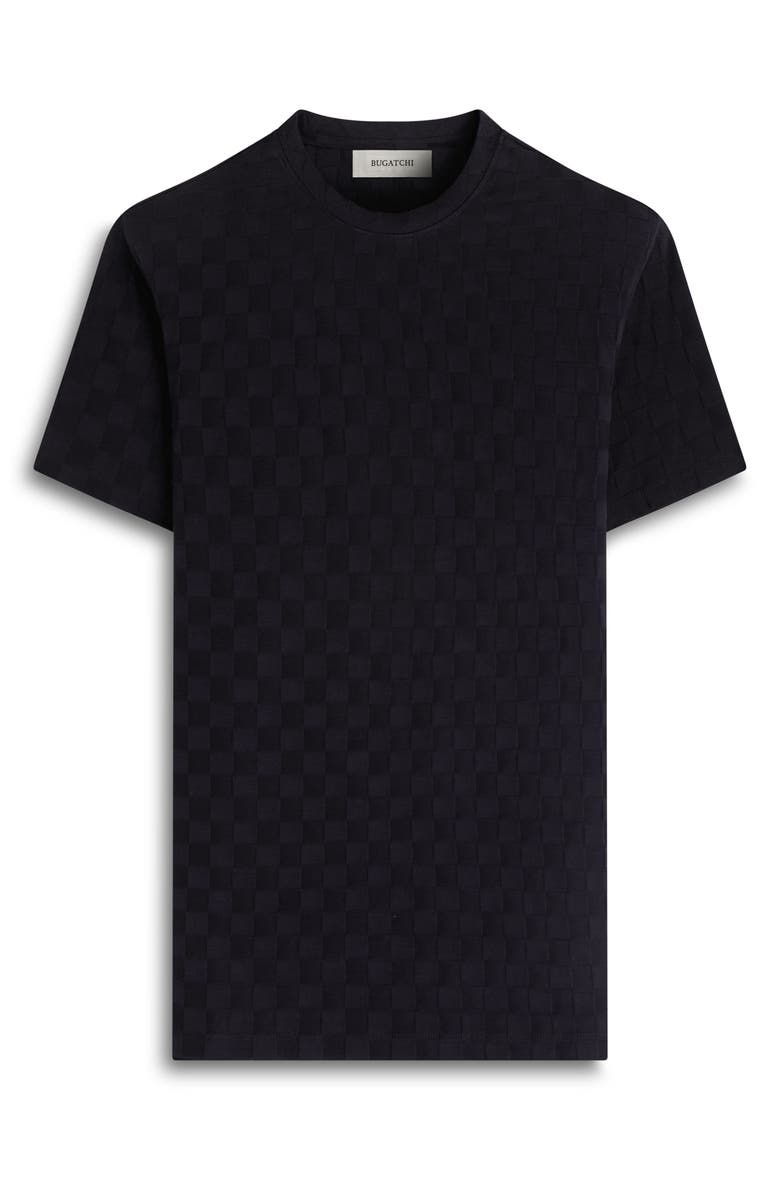 Bugatchi Crewneck Jacquard Checkerboard T-Shirt, Alternate, color, Black