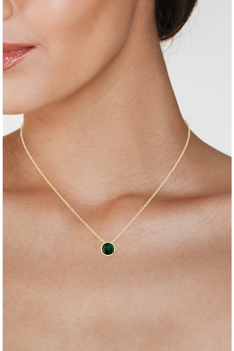 Bezel Birthstone Cubic Zirconia Pendant Necklace, Alternate, color, EMERALD/ GOLD