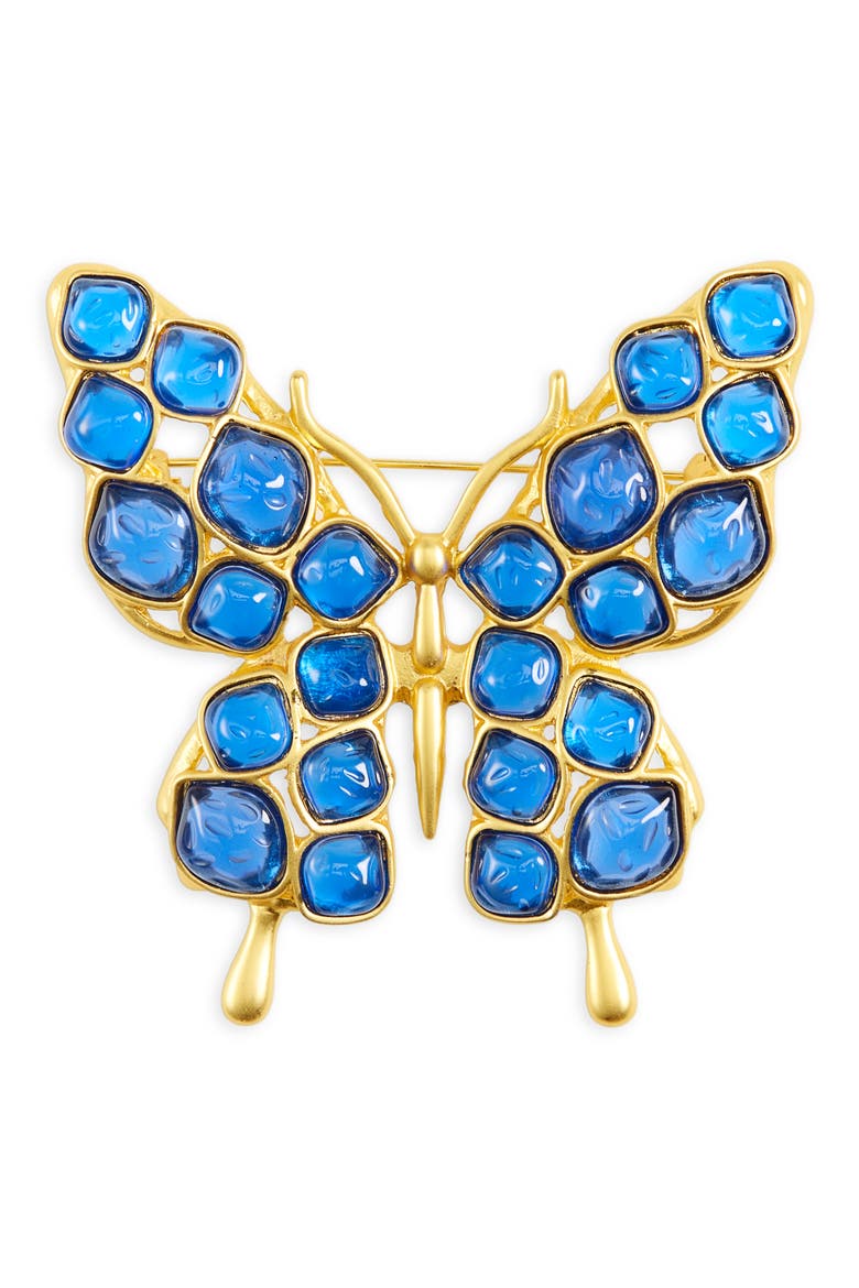 Blue Stone Butterfly Pin, Main, color, GOLD