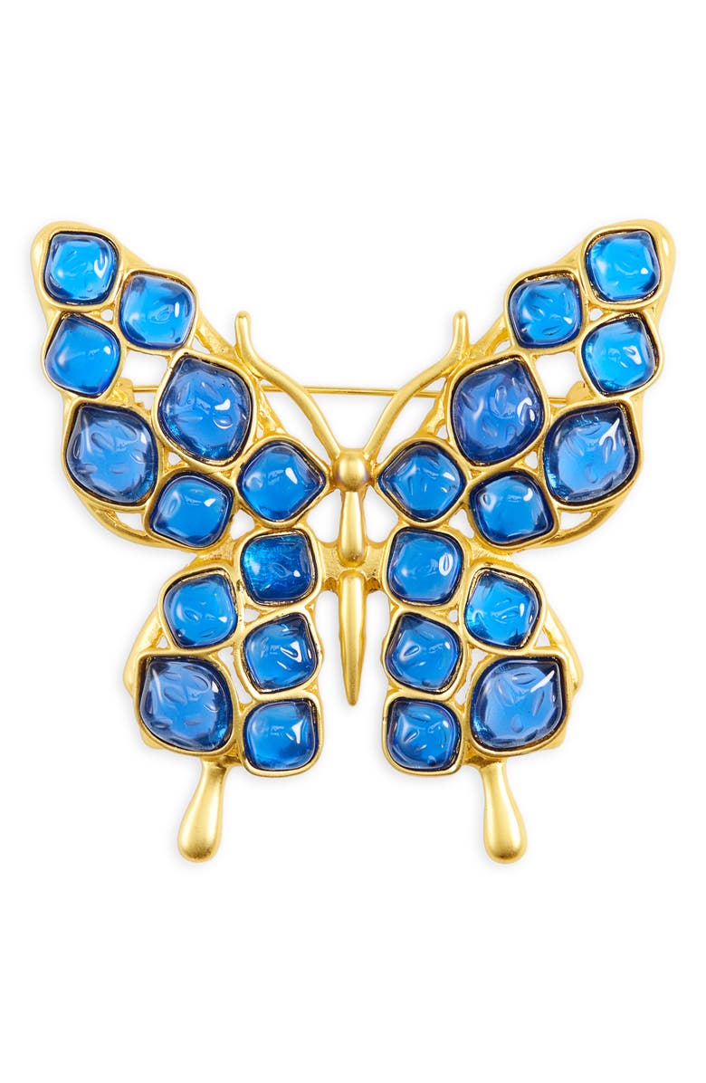 Kenneth Jay Lane Blue Stone Butterfly Pin, Main, color, Gold