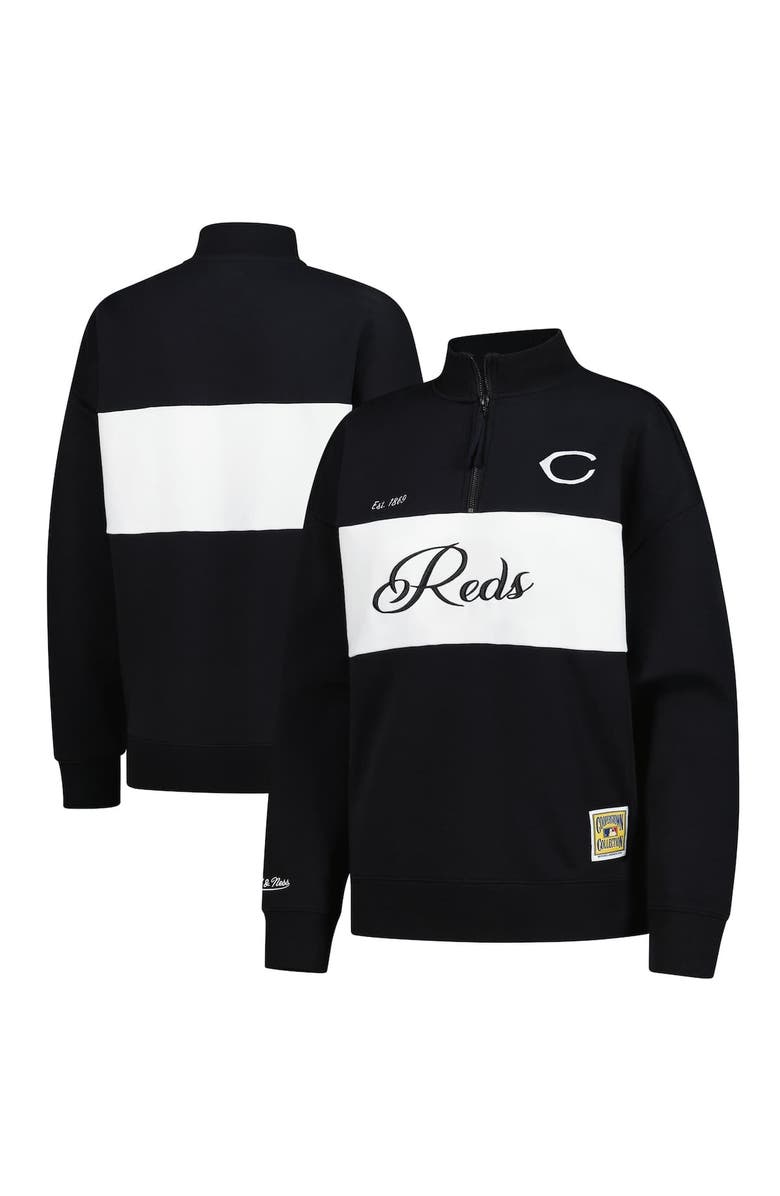 Mitchell & Ness Women's Mitchell & Ness Black Cincinnati Reds Quarter-Zip Pullover Top, Main, color, Black