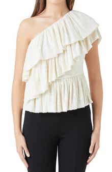 Endless Rose Sequin Ruffle One-Shoulder Peplum Top