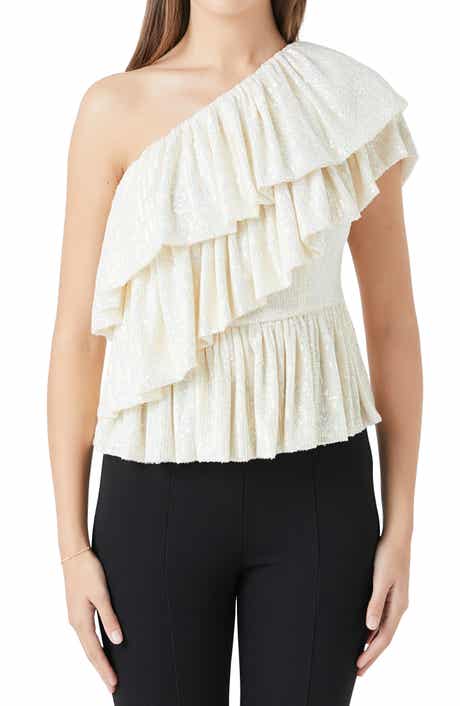Endless Rose Sequin Ruffle One-Shoulder Peplum Top