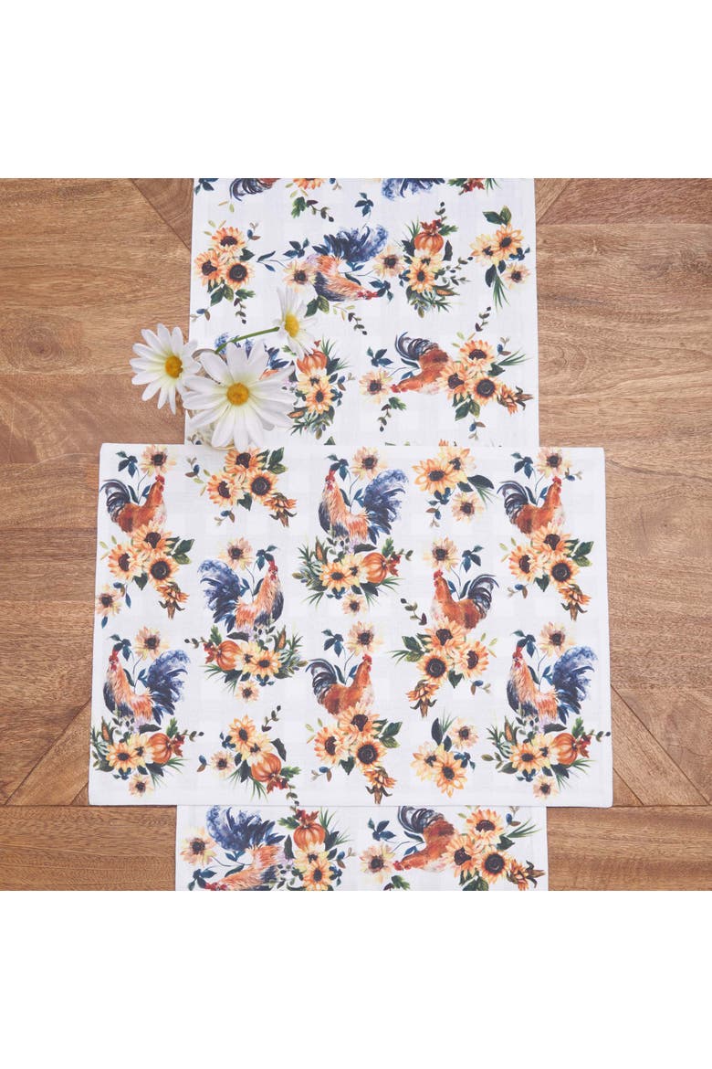 Rooster Farmhouse Reversible Graphic Print Machine Washable Table Runner 14" x 72", Alternate, color, Yellow