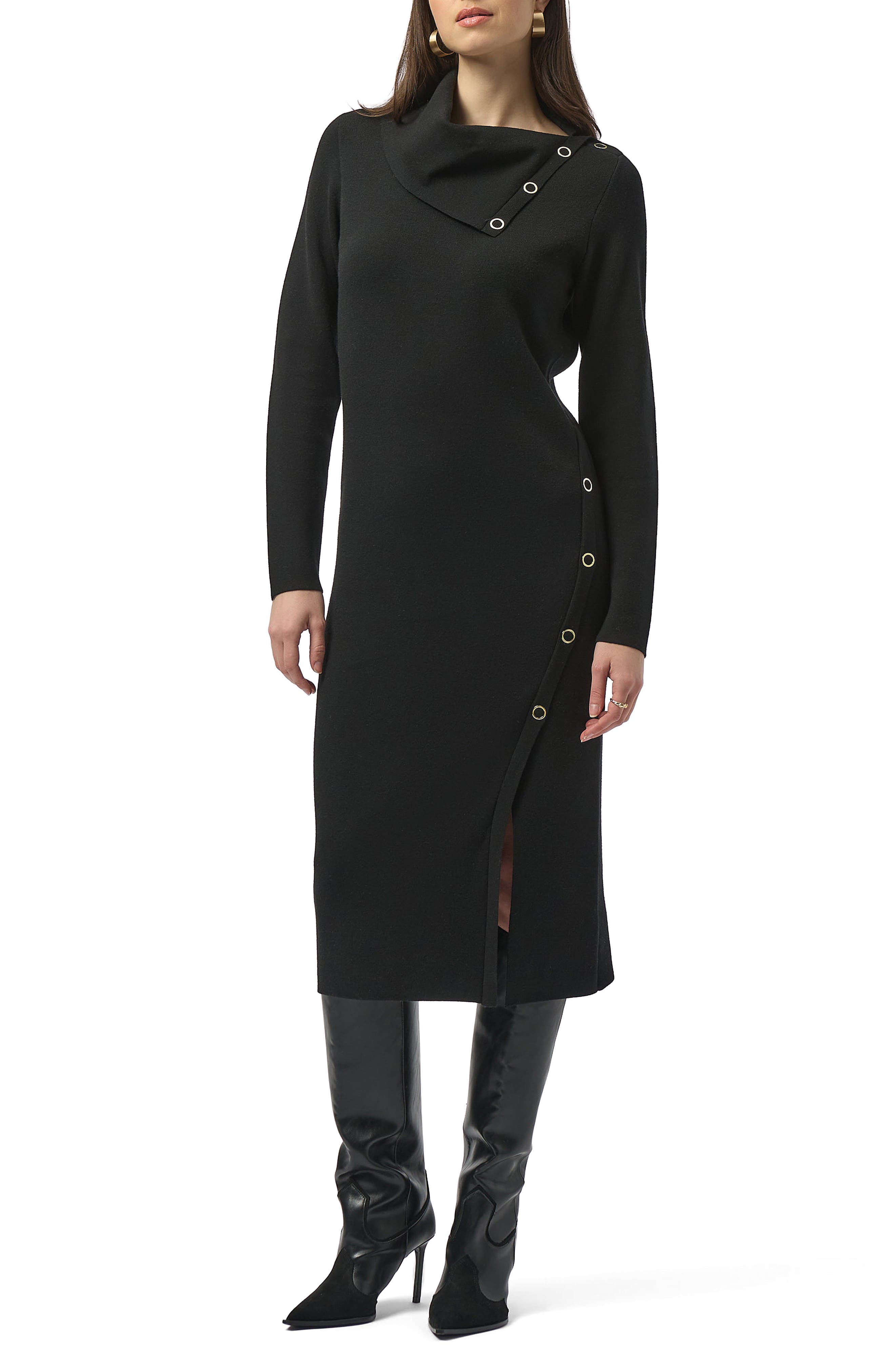 Eyelet Detail Cowl Neck Sweater Dress