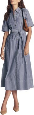 Boden Striped Cotton Midi Shirt Dress