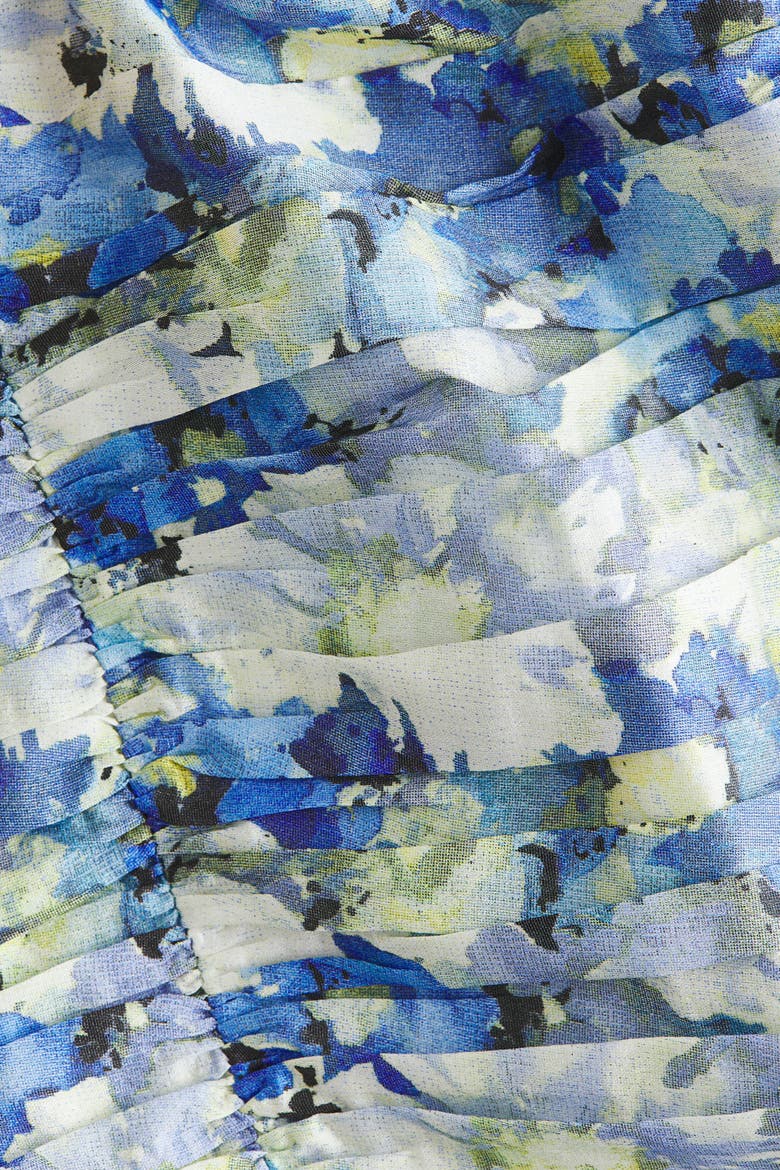 Gathered Ruffle-trimmed Dress, Alternate, color, Blue/floral