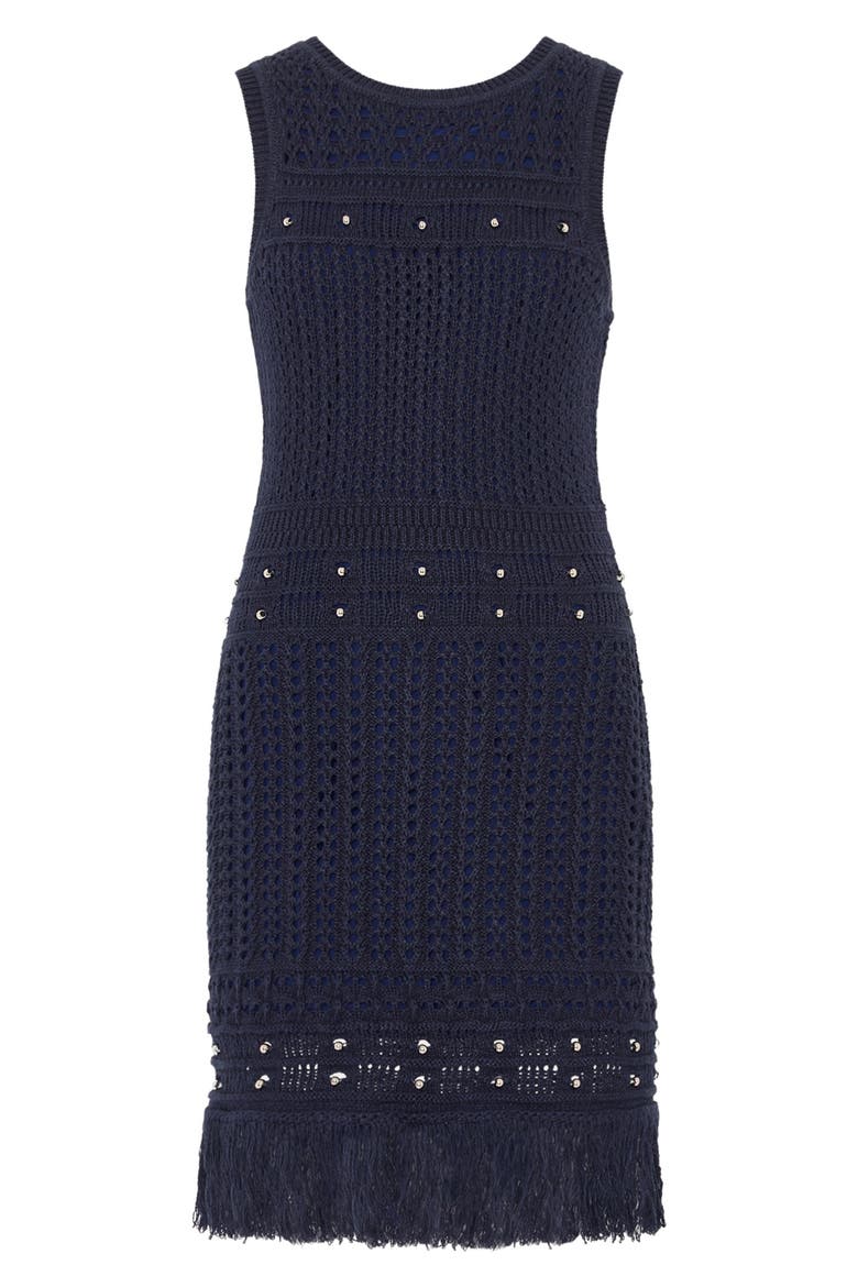Beaded Fringe Sleeveless Knit Minidress, Alternate, color, NAVY