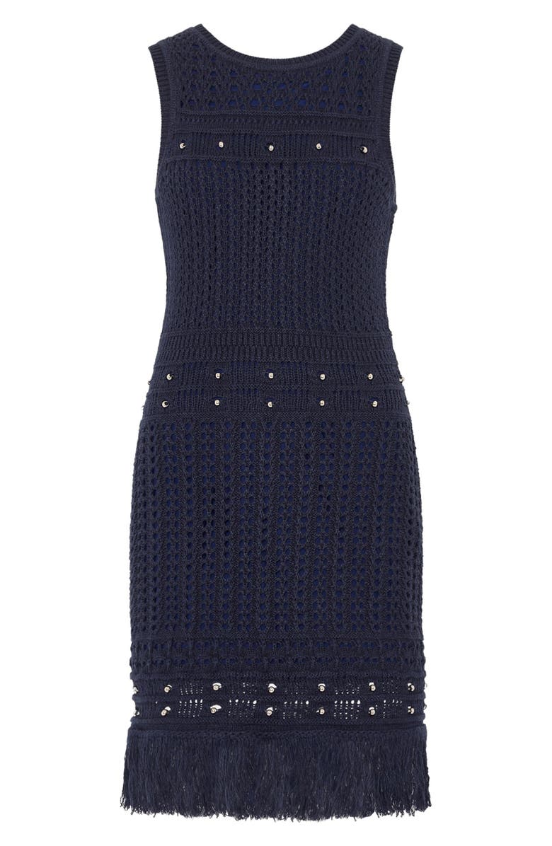 Milly Beaded Fringe Sleeveless Knit Minidress, Alternate, color, Navy