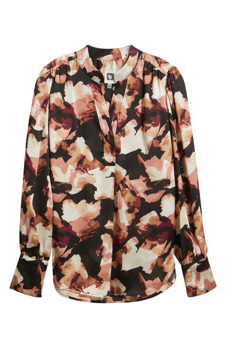 Anne Klein Printed Textured Crepe Long Sleeve Top, Alternate, color, Anne Black Multi