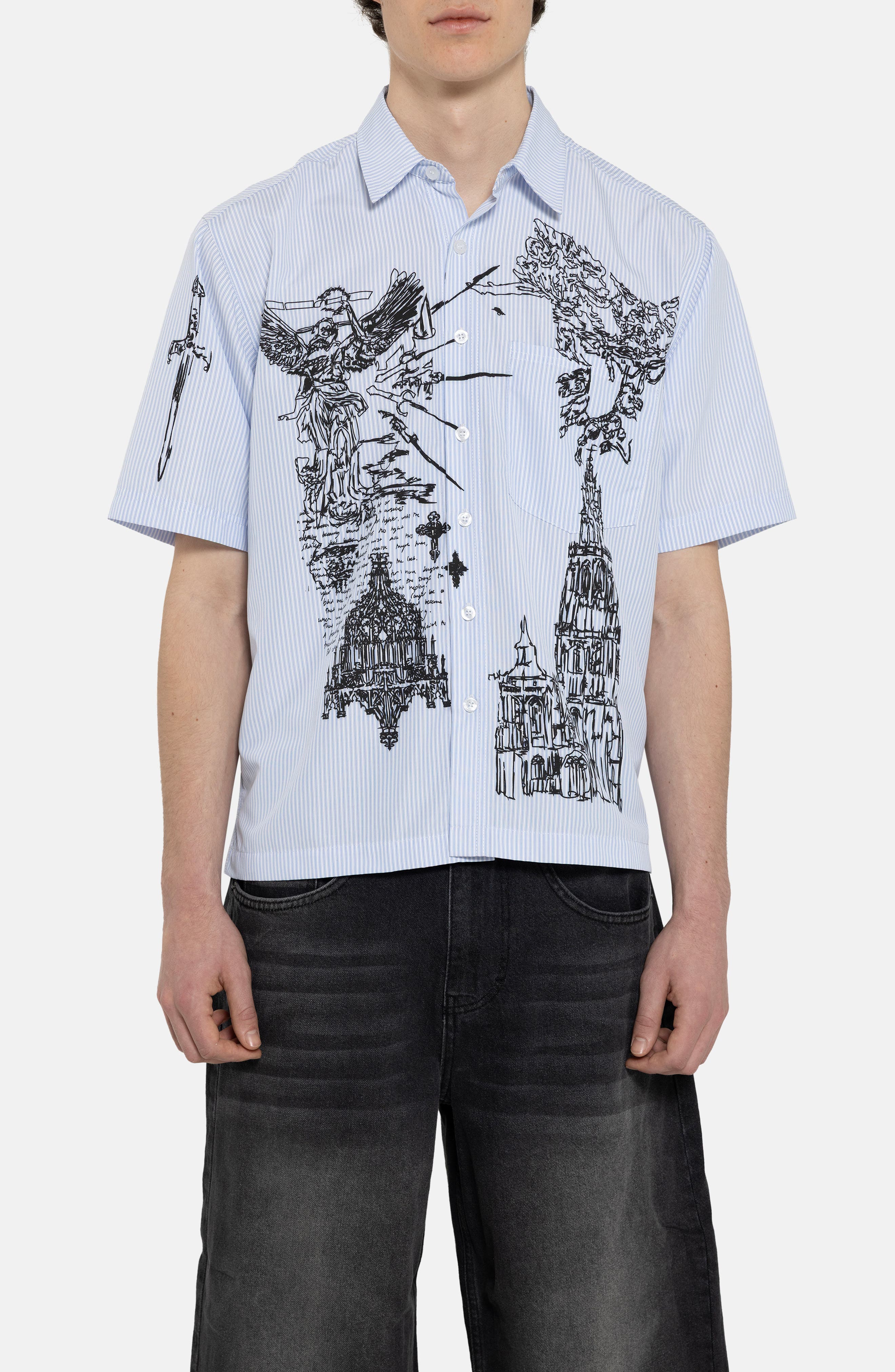 JADED LONDON Stripe Graphic Button-Up Shirt | Nordstrom