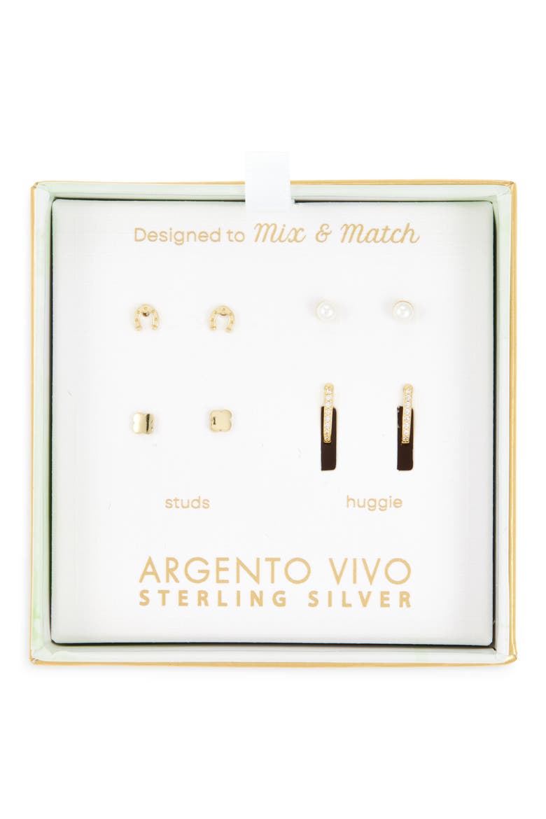 Pack of Four Luck Assorted Stud & Hoop Earrings, Main, color, GOLD