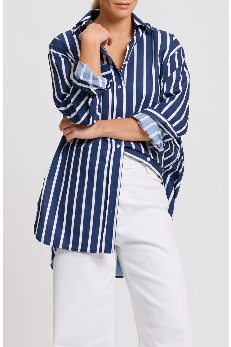 Stripe Boyfriend Shirt, Alternate, color, NAVY THICK STRIPE