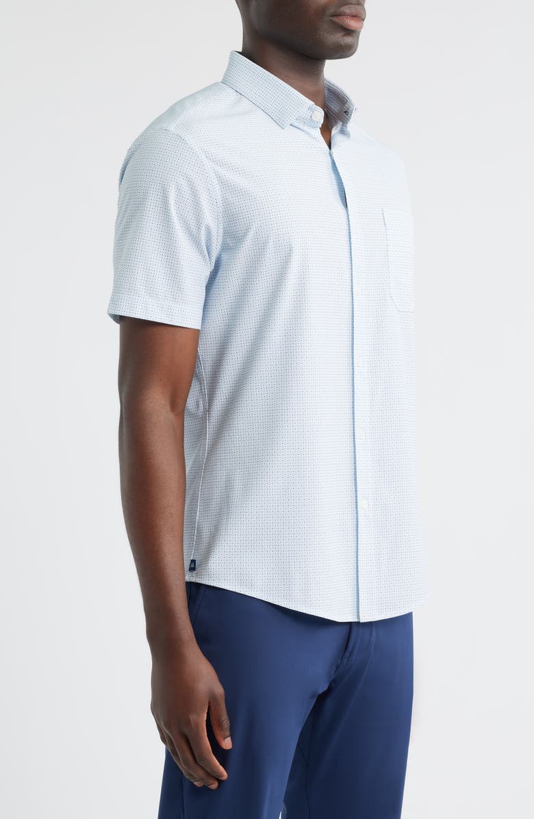 Mizzen+Main Leeward Trim Fit Microprint Short Sleeve Button-Up Shirt, Alternate, color, White Geo Bloom