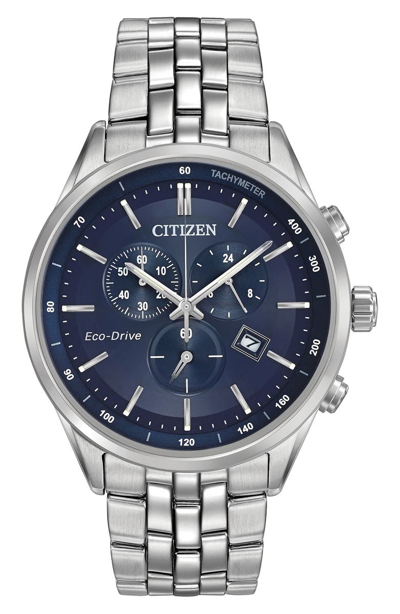 Citizen Chronograph Stainless Steel Bracelet Watch, 42mm, Main, color, Silver-Tone