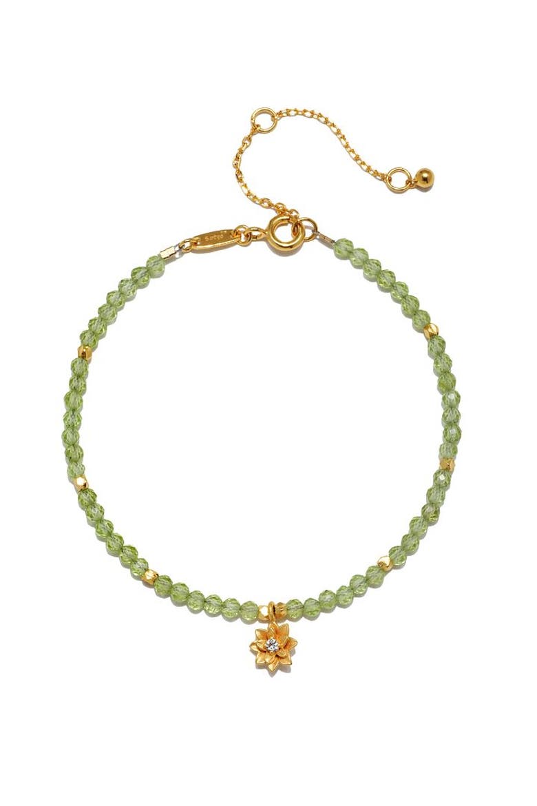 Peridot Lotus August Birthstone Bracelet, Main, color, Green