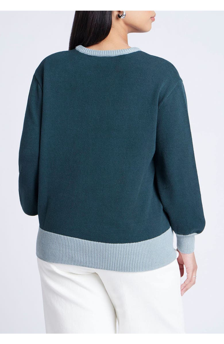 ELOQUII Contrast Rib Sweater, Alternate, color, Rain Forest Green Mineral Blue