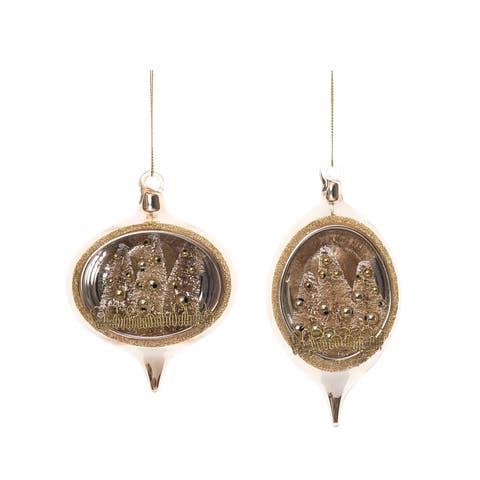 Gold Glass Sisal Tree Ornament Set of 2 Christmas Decor