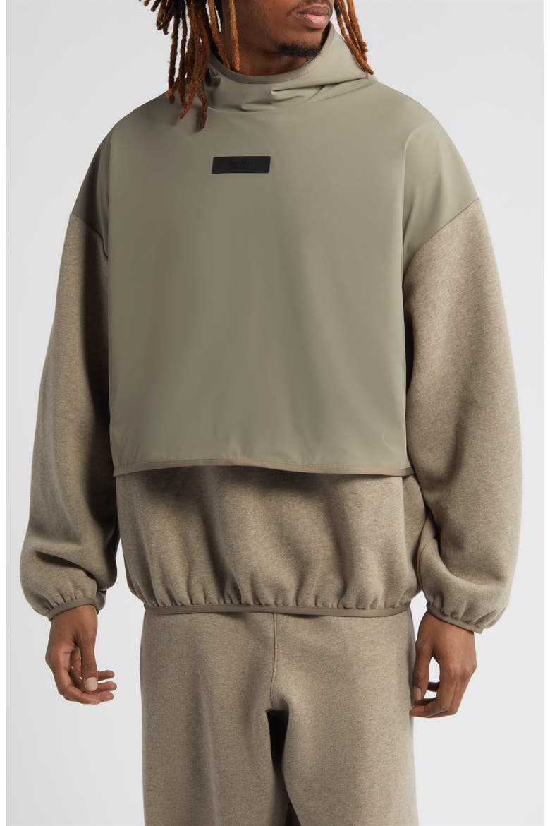 Fleece & Nylon Hoodie, Main, color, DUST / HEATHER GREY
