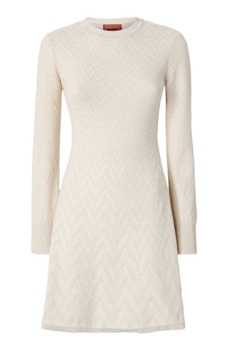 Missoni Women's Short Flared Dress With Long Sleeves And Jacquard Detailing, Alternate, color, Beige