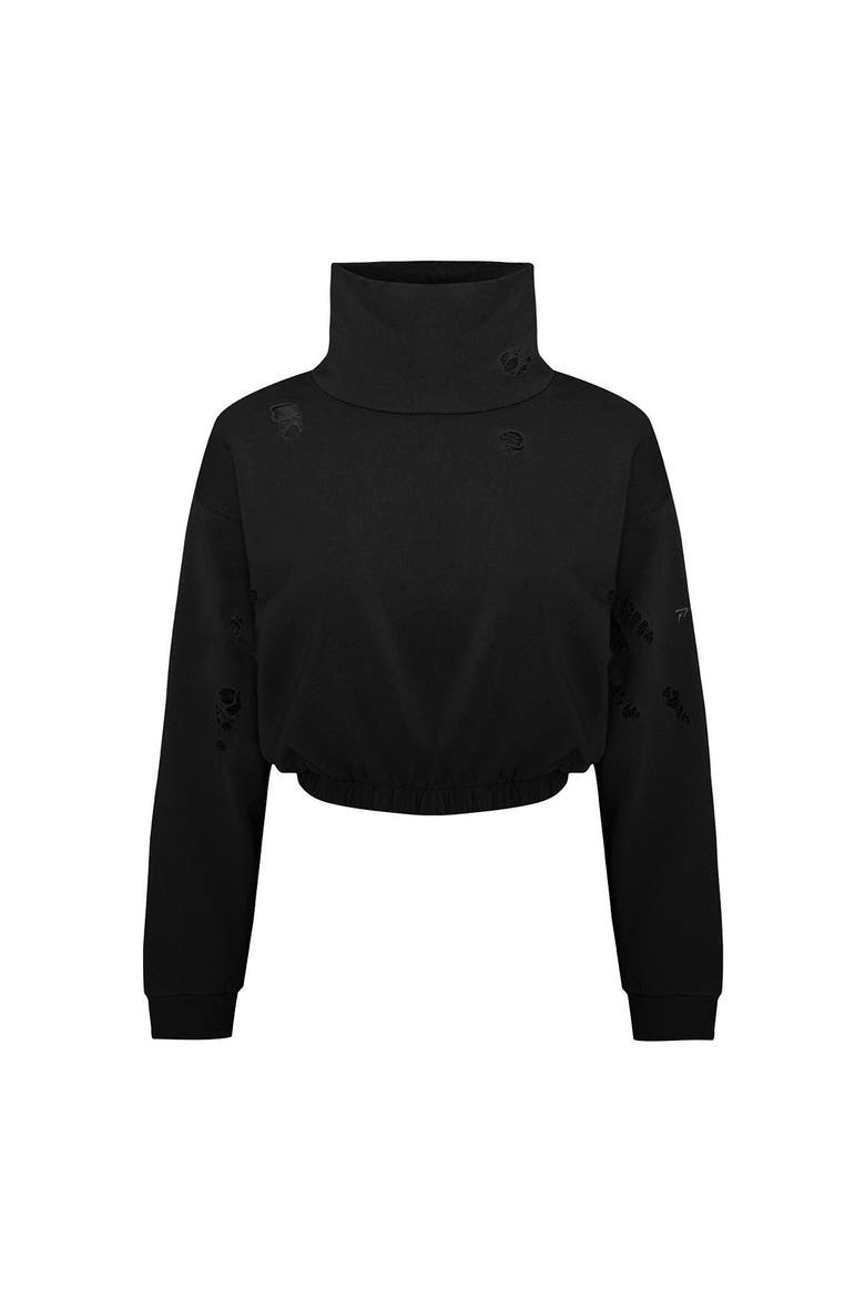 Cotton Destroyed High Neck Sweat, Main, color, BLACK