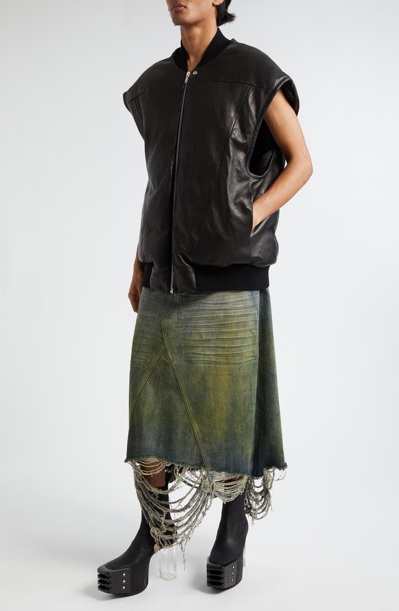 Rick Owens Destroyed Godet Denim Skirt, Alternate, color,