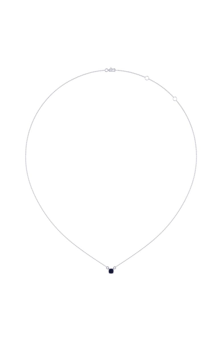 LuvMyJewelry Cushion Cut Sapphire & Diamond 14K Gold Birthstone Necklace, Alternate, color, White Gold