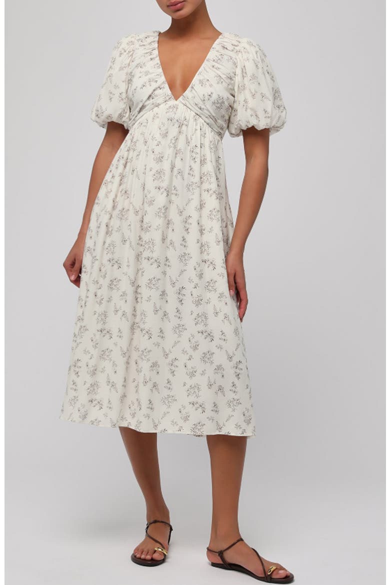 Lillian Floral Puff Sleeve Empire Waist Midi Dress, Main, color, WHITE TOILE