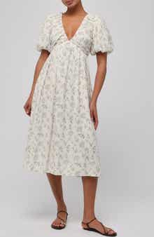 Lulus Lillian Floral Puff Sleeve Empire Waist Midi Dress