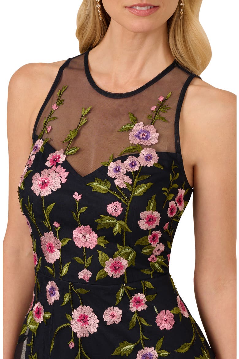 Floral Embroidered High-Low Midi Dress, Alternate, color, MIDNIGHT MULTI