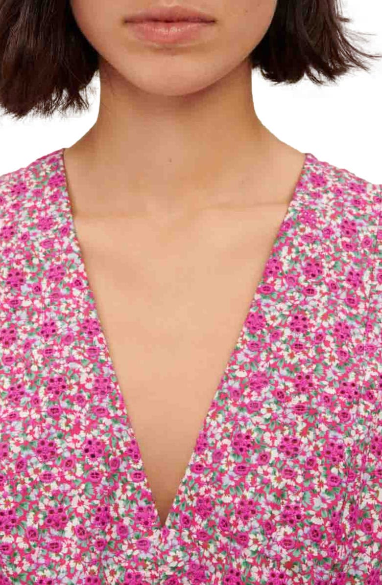 maje Ryad Floral Puff Sleeve Cotton Dress, Alternate, color, Imprime Fleurs Brodees Fuchsia