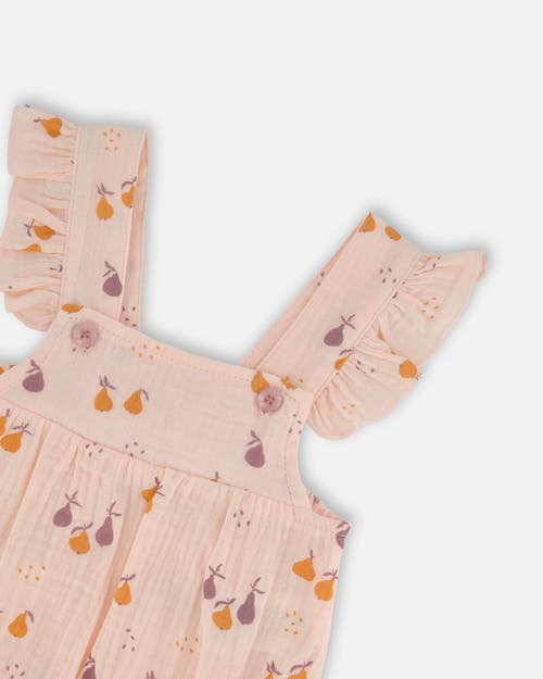 Deux Par Deux Baby Girl's Printed Muslin Shortall And Organic Cotton Bodysuit Set Peach With Pears In Peach With Pears Print