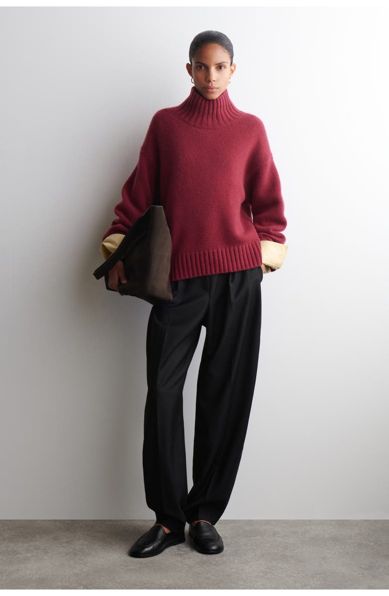COS Chunky Cashmere Mock-Neck Sweater, Alternate, color, Dark Red
