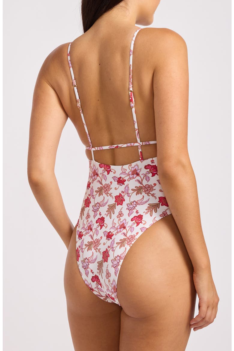 Floral V-Neck One-Piece Swimsuit, Alternate, color, ECRU