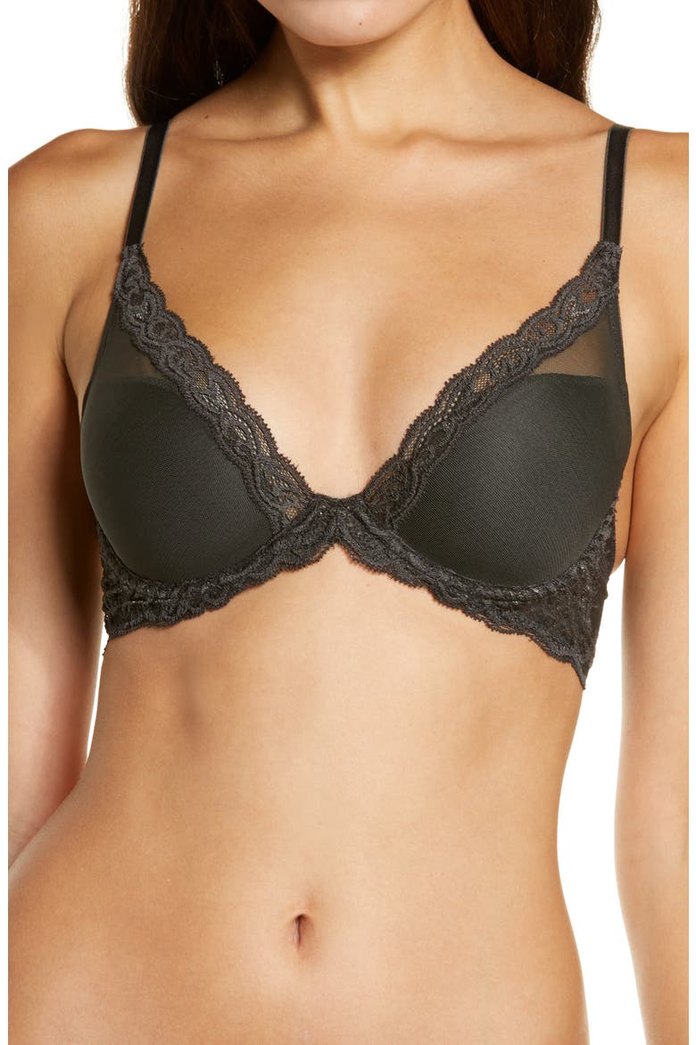 Feathers Plunge T-Shirt Basics Bra, Main, color, COAL