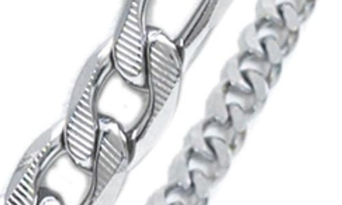 American Exchange Set Of 2 Figaro Chain & Pavé Crystal Cross Pendant Necklaces In Silver/silver