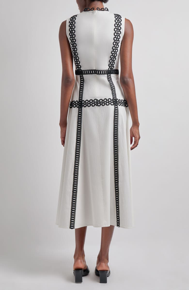 Misook Eyelet Trim Sleeveless Cotton Dress, Alternate, color, White/ Black