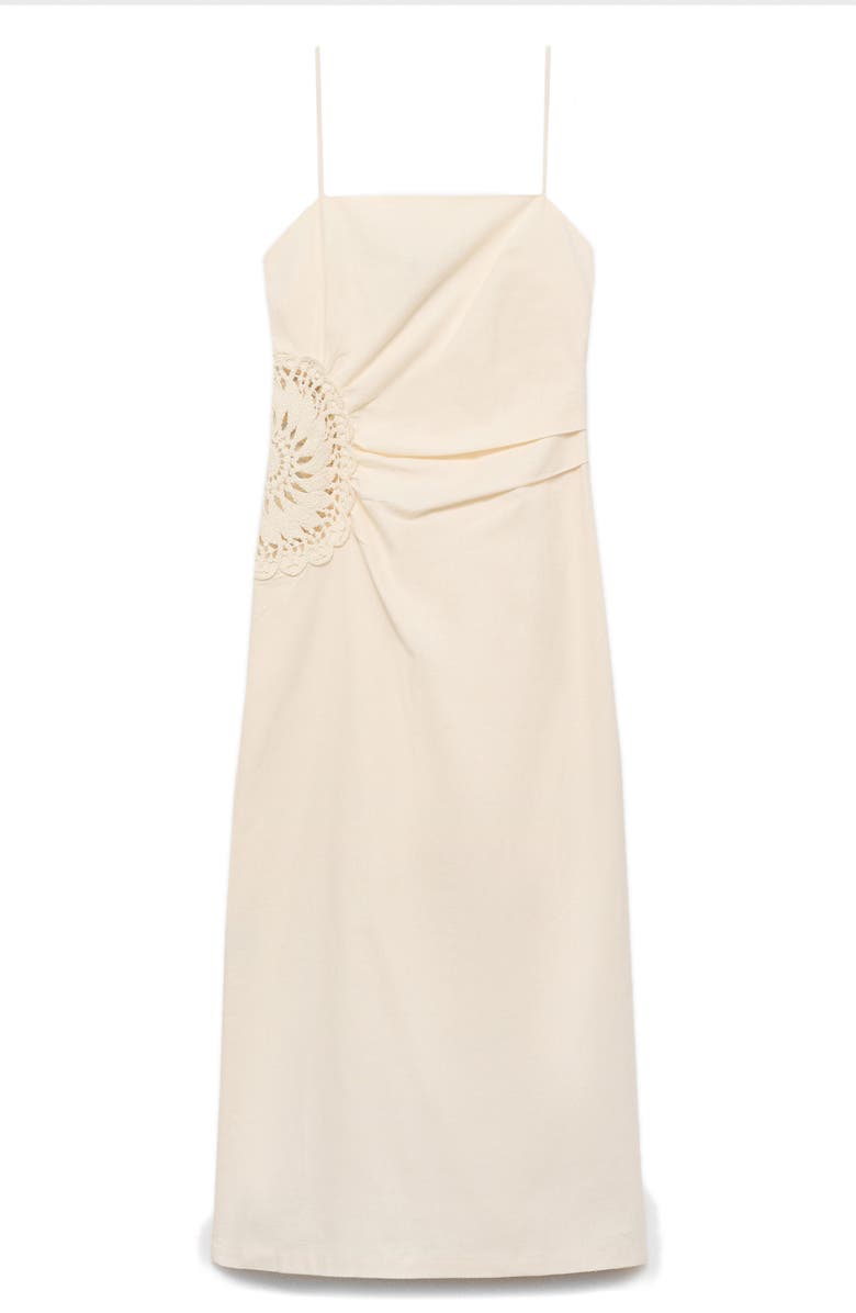 MANGO Floral Crochet Sleeveless Midi Dress, Main, color, Ecru